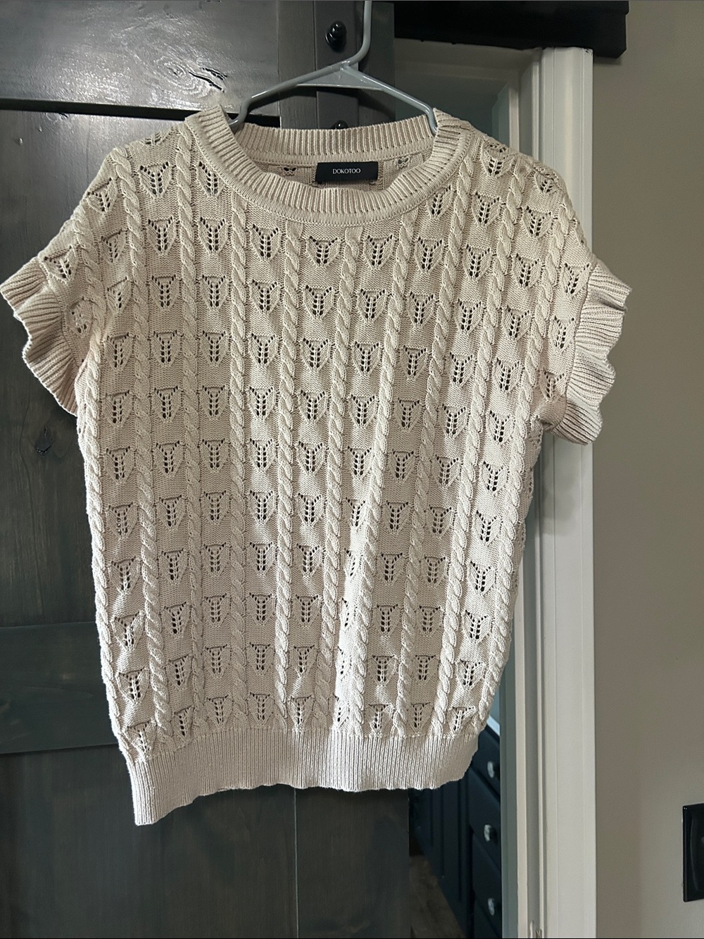 Donosco Cream Short-Sleeve Openwork Knit Pullover